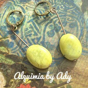Gold chunky yellow turquoise dangle earrings